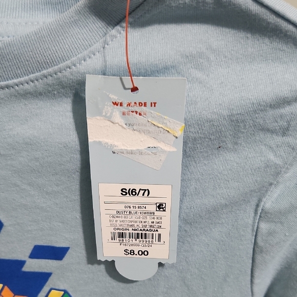 Cat & Jack Light Blue Long Sleeve Shirt with Pixel Graphic - Picture 2 of 2